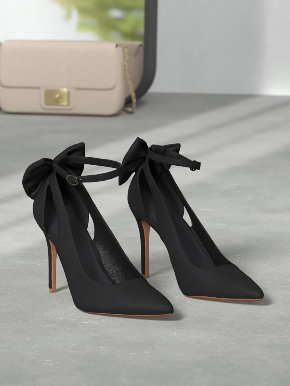 Women's Pointed Toe High Heels Ankle Strap D'Orsay Pumps Shoes Bow Wedding Bowti - Picture 3 of 5